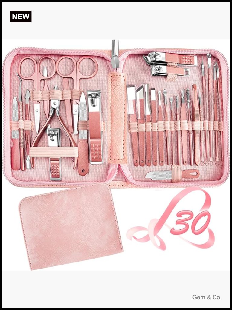 30 In 1 Manicure Set Nail Clipper Kit With Leather Case